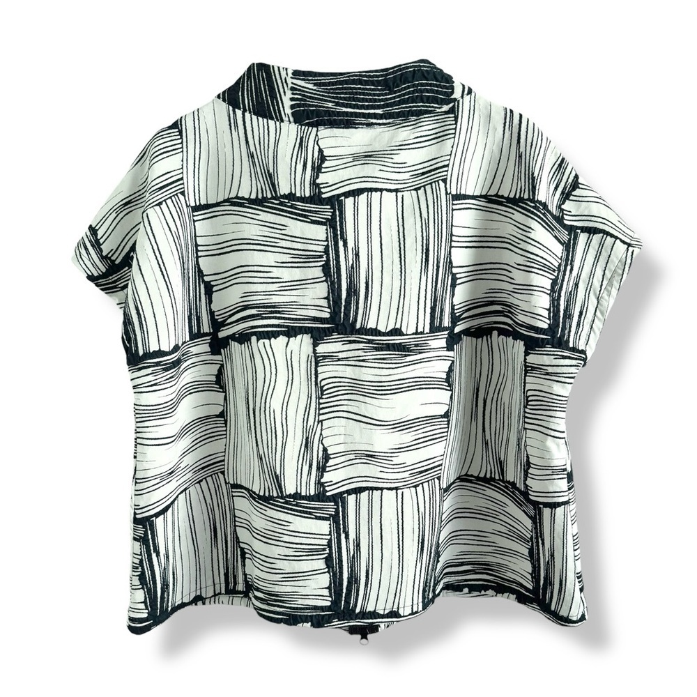 KOZAN LOVE LAUNCH Ice Hepburn Jacket black white geometric design SHIRT SZ L - Picture 4 of 5
